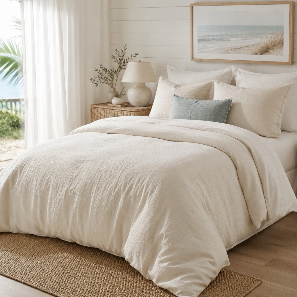 Pine Cone Hill 100% Linen Duvet Cover Queen 90x90" Cream Coastal Neutral Cottage